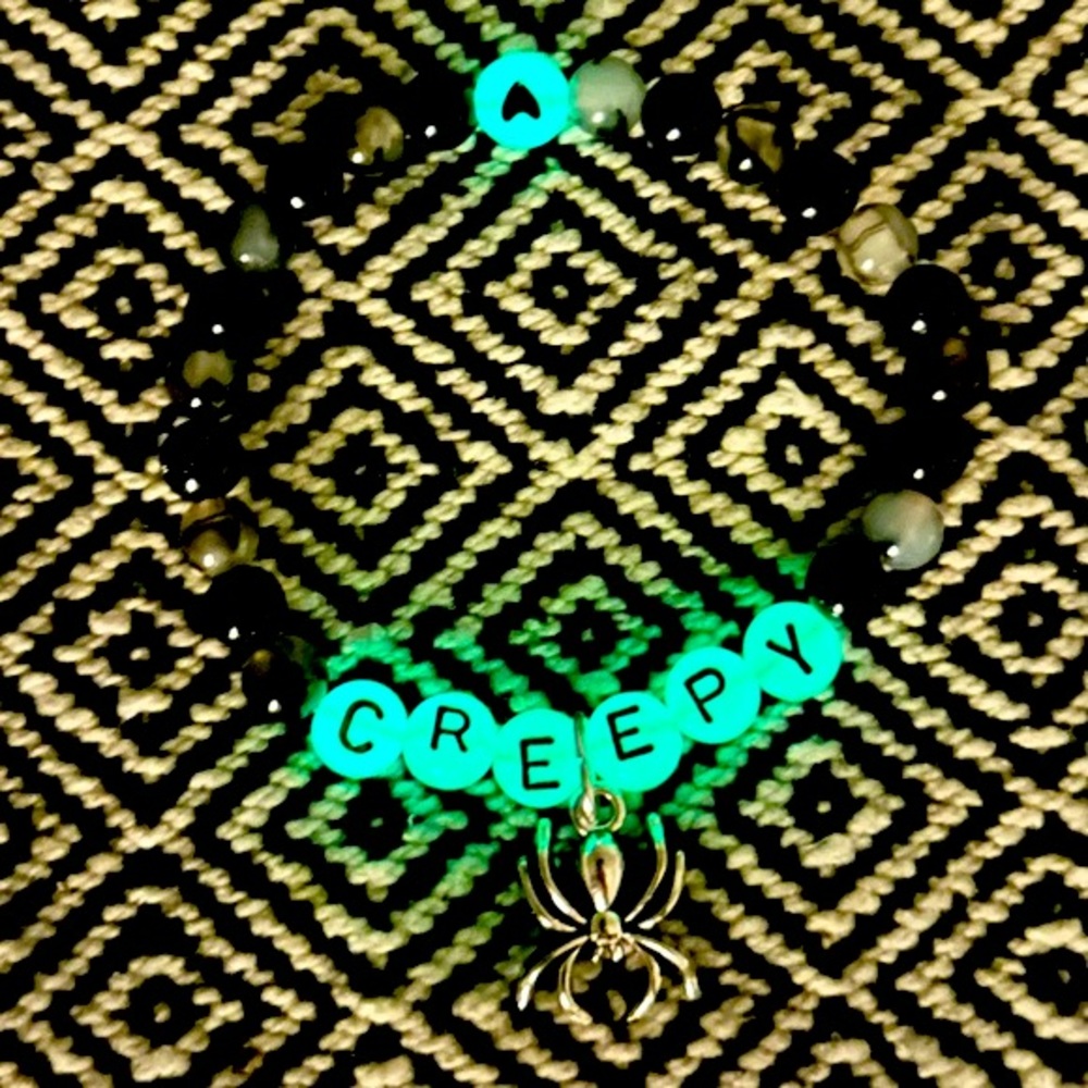 Handmade Halloween Glow-In-The-DARK Spider Bracelet with Natural Blue Sandstone!